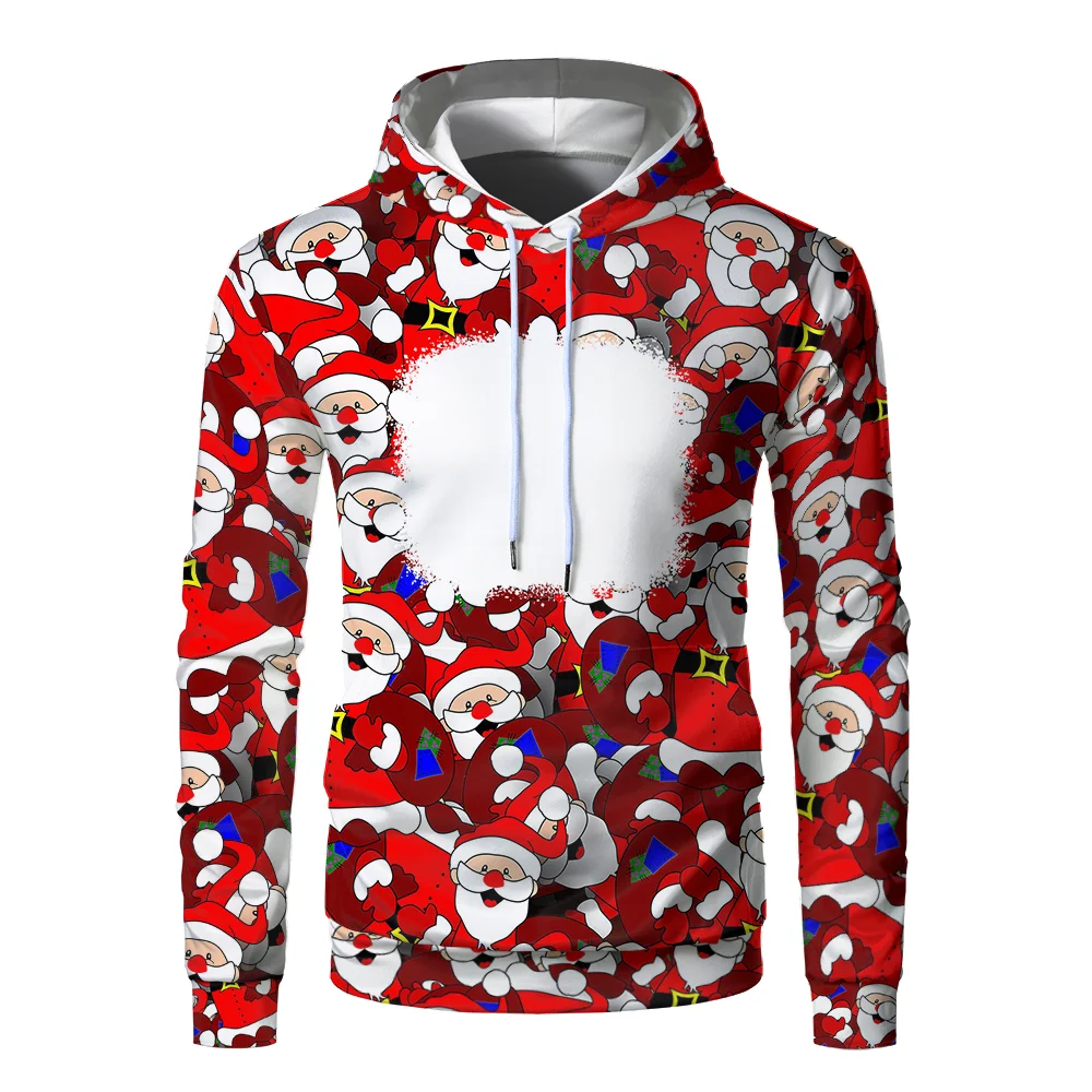 Sublimation Blanks Christmas Polyester Hoodies Faux Bleached Unisex Clothes Autumn Winter Casual Pullover for Diy Logo Print