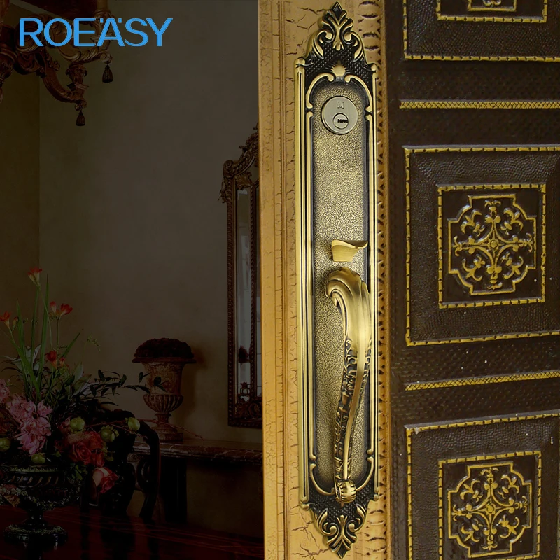 ROEASY Brass material  rose golden anti-thief handle  door lock for home villa GD-GL8511AB