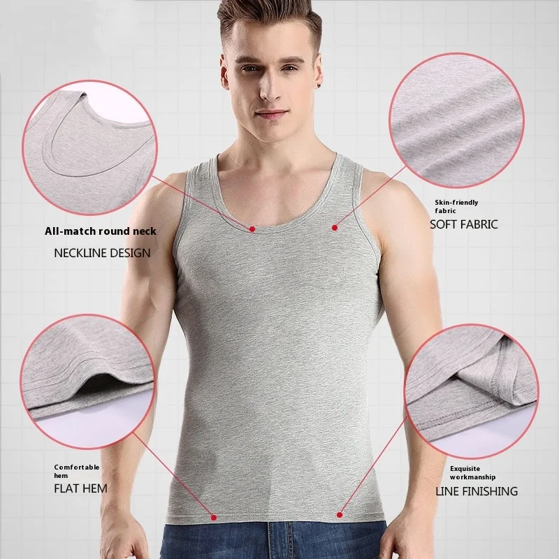 Summer Men\'s Cotton Undershirt Bottoming Shirt Pajamas Top Cotton Sports Fitness Undershirt Undershirt Men\'s T-Shirt Homewear