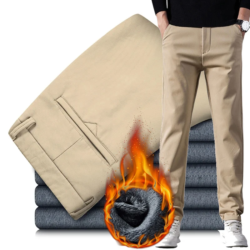 

Классические мужские зимние теплые брюки: деловой повседневный стиль, эластичные, прямые, с плюшевым флисом, толстые, удобные для работы и на каждый день