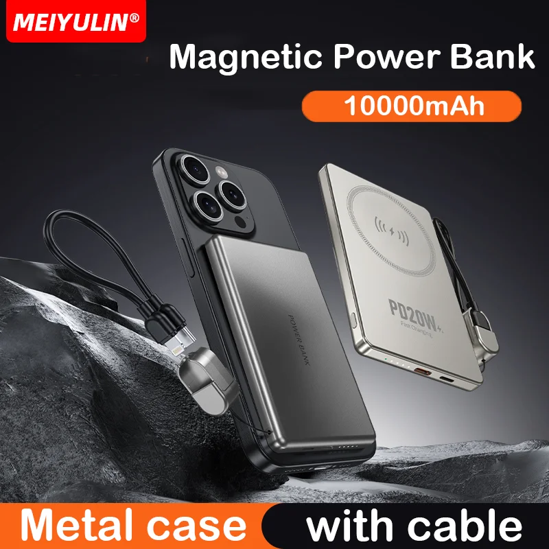 

Ultra-thin Magnetic Wireless Power Bank 10000mAh Fast Charging With Cable External Spare Battery For Magsafe For iPhone Xiaomi