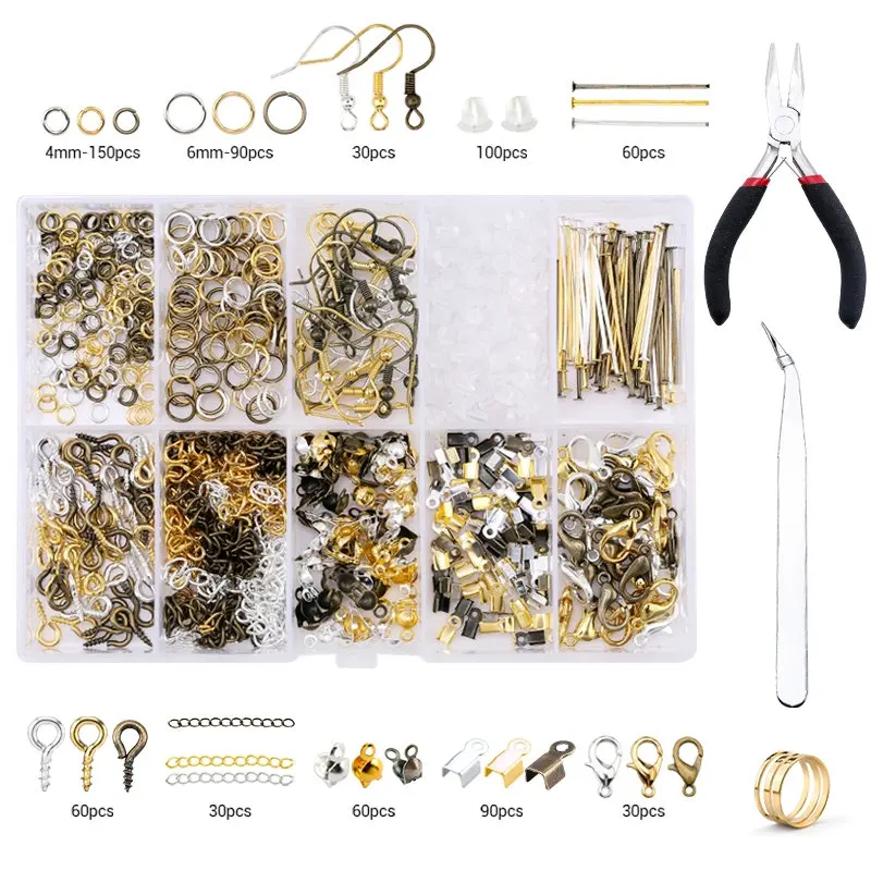 Schmuckzubehör-Set aus Legierung, Schmuckherstellungswerkzeuge, Kupferdraht, offene Biegeringe, Ohrringhaken, Schmuckherstellungszubehör-Kit