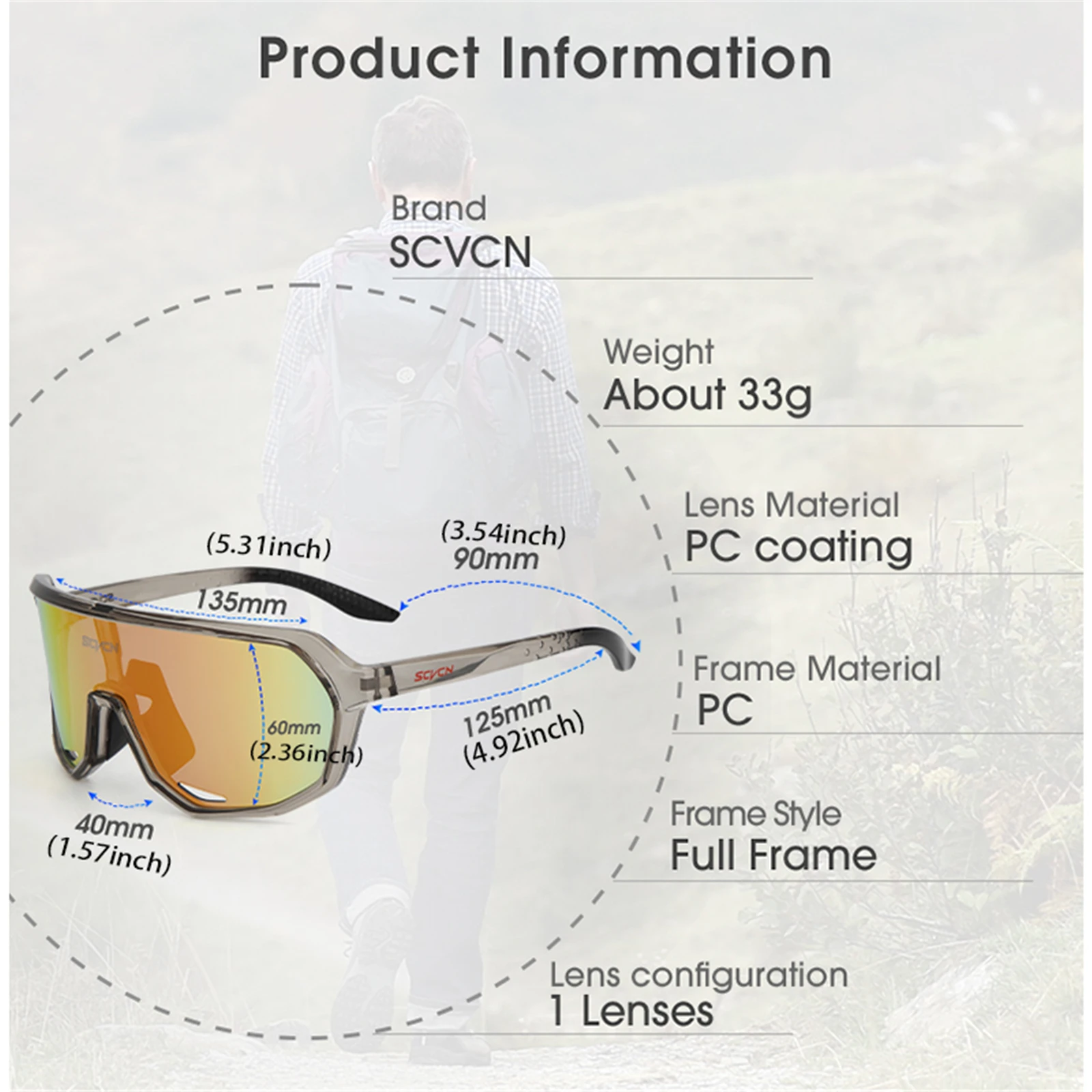 SCVCN Cycling Glasses Photochromic Sunglasses for Men MTB Bike Road Bicycle Eyewear Cycle Goggles Sports UV400 Hunting Driving