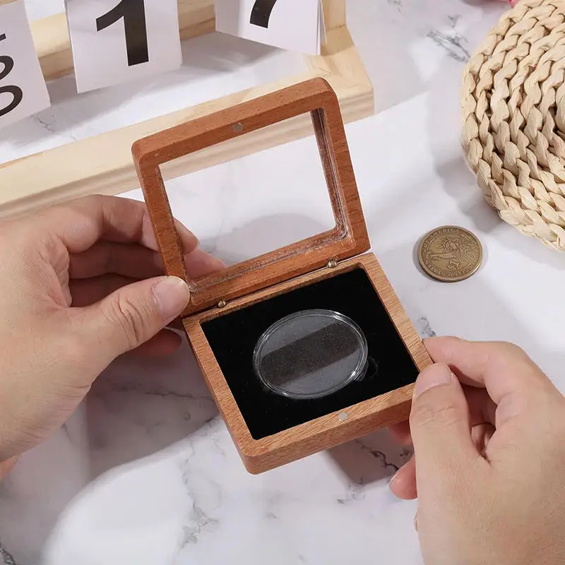 

1PCS Commemorative Coin Badge Box Gift Box Silver Coin Badge Ancient Coin Collection Box Wood Gift Box