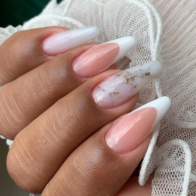 

24pcs Fake Nails Almond Nails White French Edge Messy Lines Personalized Press-On Nail Pieces Suitable As A Gift for Friends