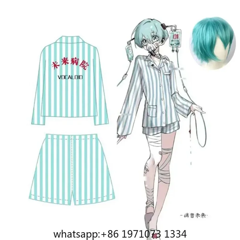 2025 Anime cosplay Miku Blue and White Striped Hospital Uniform Women Men Cosplay Costume Halloween Illness Miku Home Sleepwear