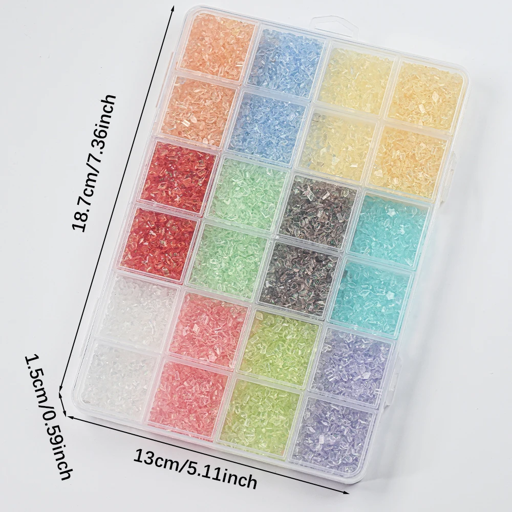 Breloques rectangulaires pour Nail Art, 24 grilles/boîte, cœur, étoile, Mini résine vert/bleu/jaune brillant, décoration d'ongles mixte, bijoux de manucure à faire soi-même