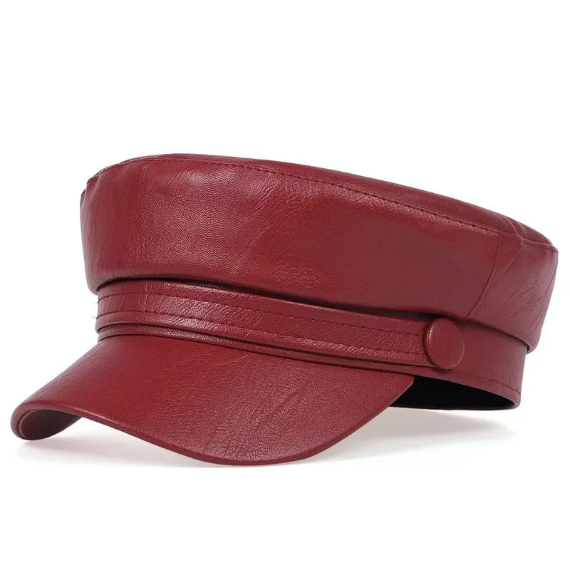 Ladies New Trendy Casual Pu Leather Flat Top Beret Women Men Octagon Hat Hot Sale