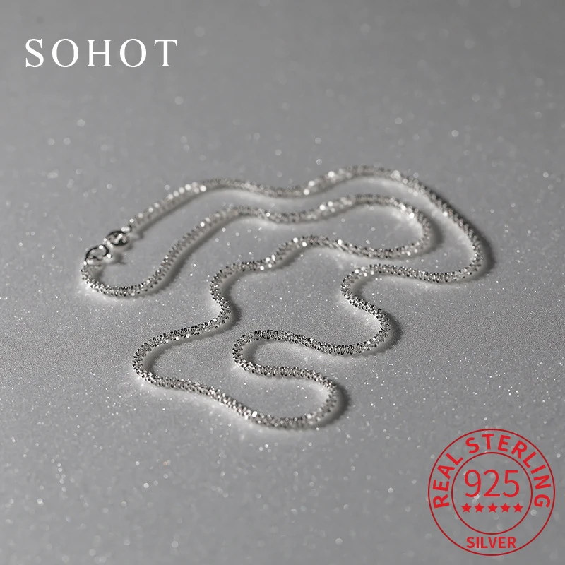 

Real 925 Sterling Silver Sparkling Minimalist Chain Choker Necklace for Women Light Luxury Fine Jewelry Trendy Accessories