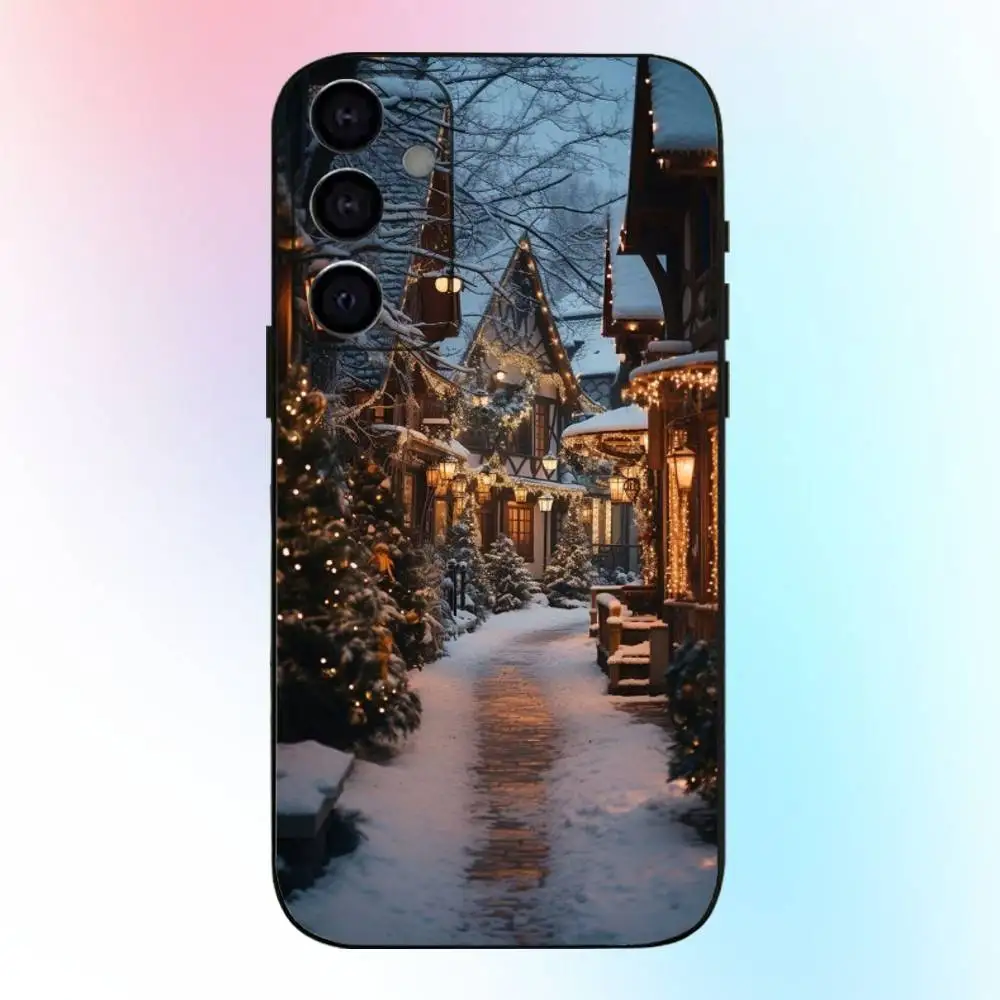 حافظة هاتف شتوية جميلة للثلج لهاتف سامسونج جالاكسي A73، A72، A71، A70، A53، A52، A51، غطاء أسود ناعم آخر