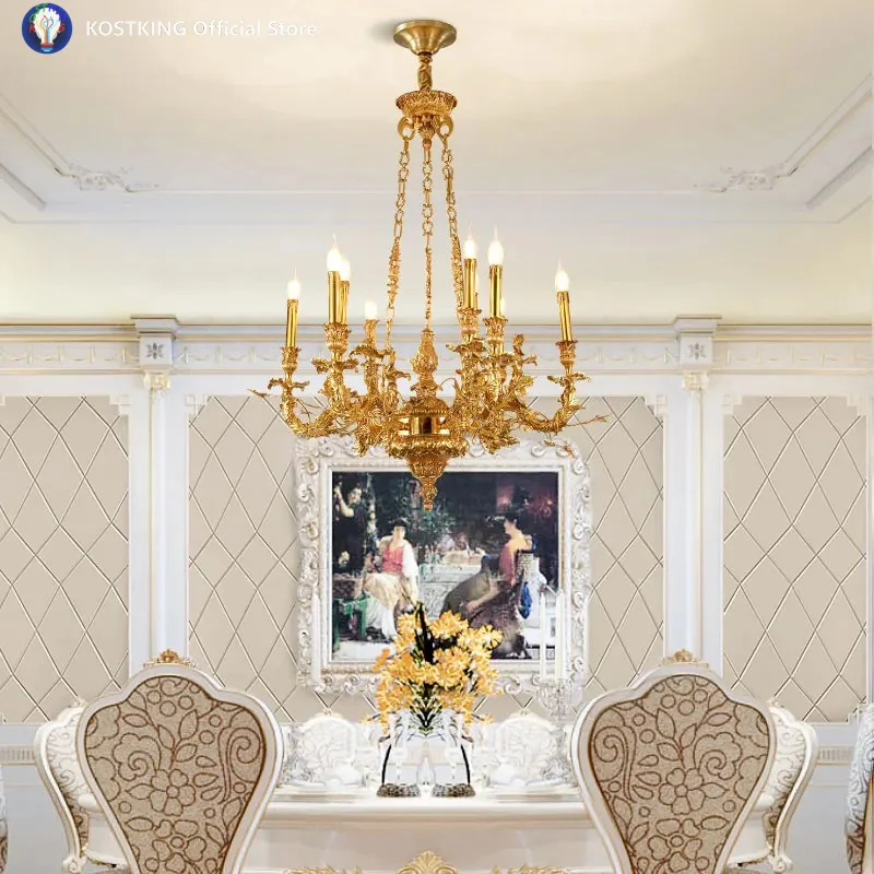 Luxury French Style Brass Hotel Chandelier With Classic Candle Design, For Home Living Room And Bedroom