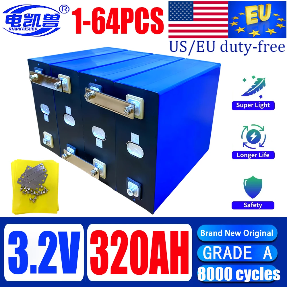 new GRADE A  3.2V 320ah LiFePo4 battery DIY 12V 24V 48V RV EV 3C high-power lithium iron phosphate rechargeable battery tax-free