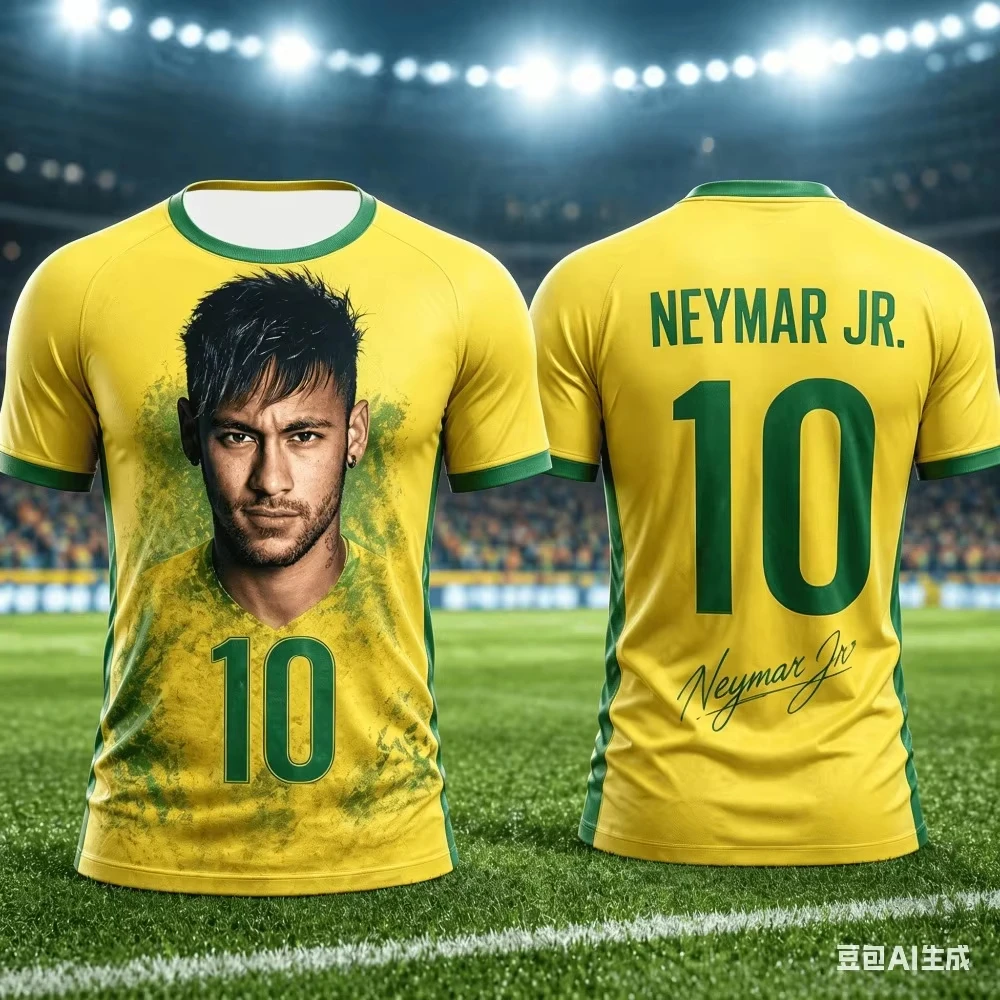 T-shirt imprimé en 3D Neymar en édition limitée pour les sports d'été. Maillot de football adapté à un usage quotidien familial