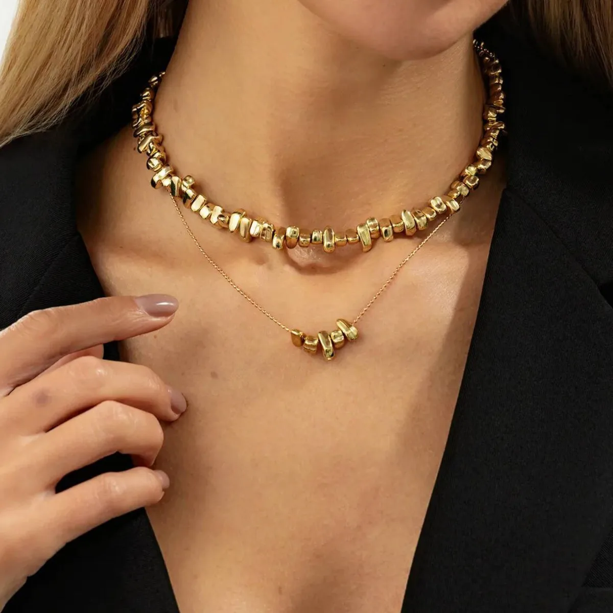 

KunJoe 2Pcs/Set Vintage Irregular Acrylic Beaded Chokers Necklace Women Trendy Stackable Geometry Pendant Necklace Neck Jewelry