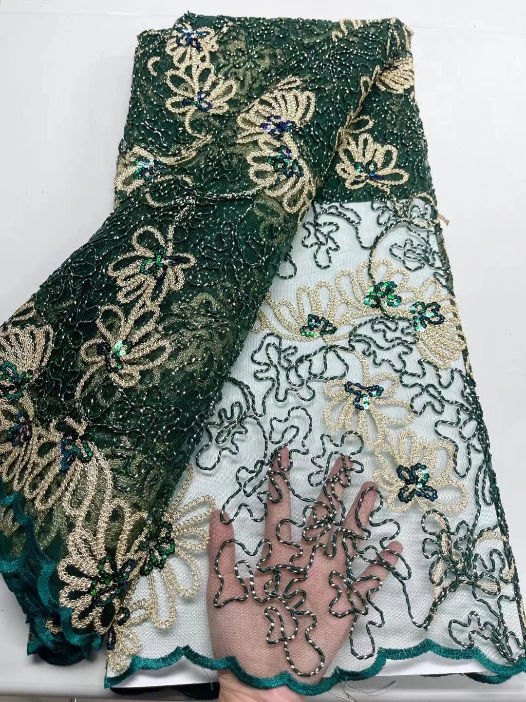 

Nigerian Beaded Lace Fabric for Wedding, High Quality, African and French Guipure, Embroidery, Fashion, 2023, 5Yards, 2023
