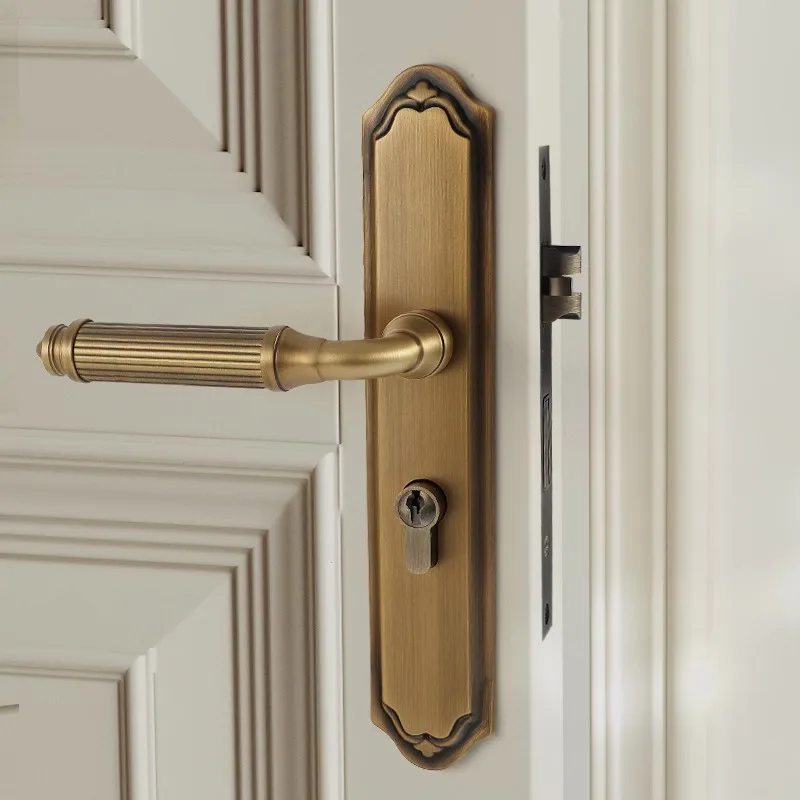 Brass French door lock retro bedroom door lock American European split lock solid wood door integrated lock room door lock