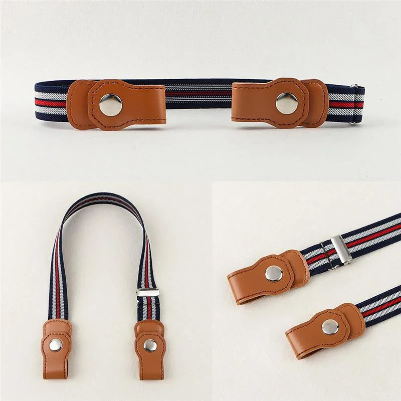 Press Buckle Style Kids Elastic Lazy Belt Versatile Jeans Belt Elastic Stretch Belt for Teen Kids Girls Adjustable Length