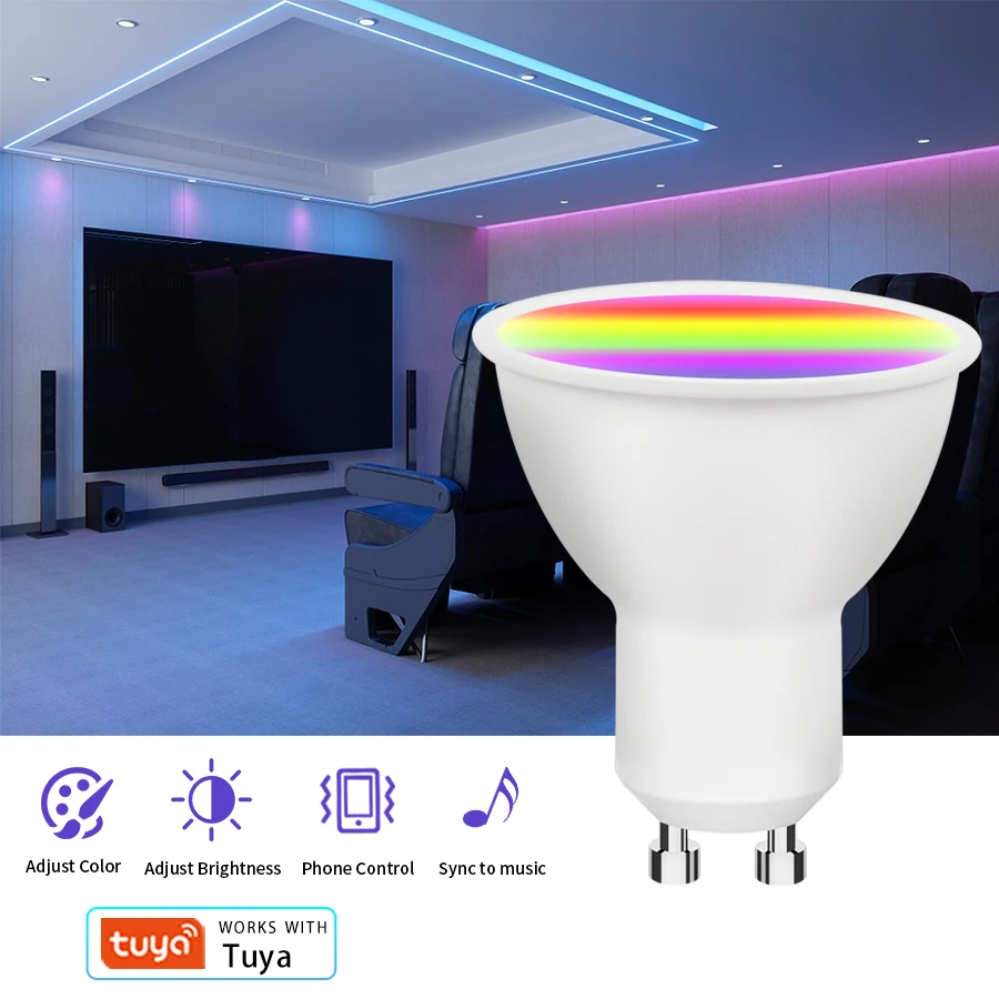 GU10 Tuya Wifi Smart Light Bulb lampada intelligente 9W RGBCW 2700K-6500K Smart Life telecomando