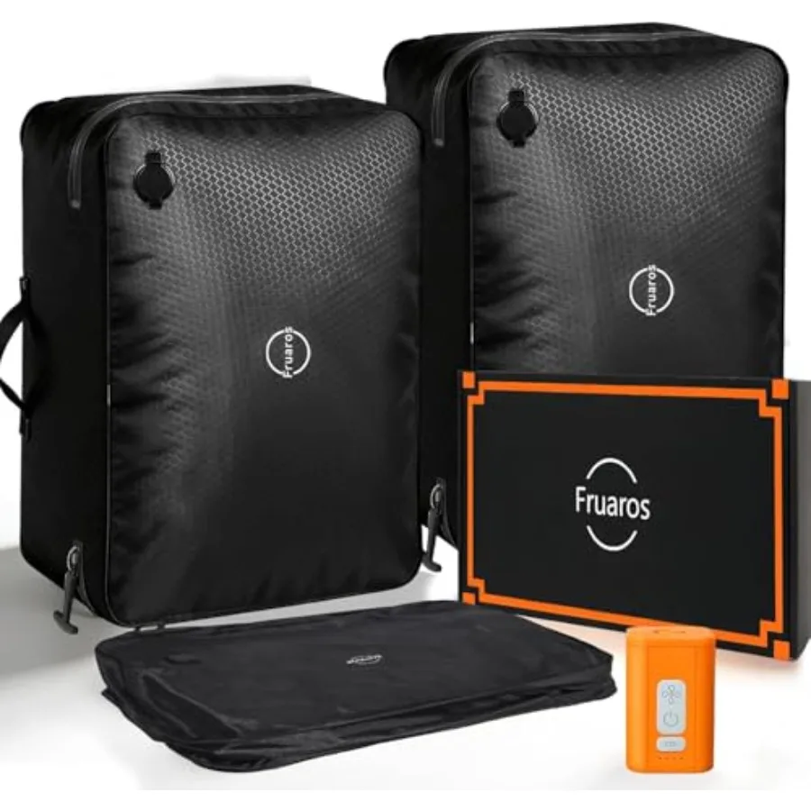 Travel vacuum bags with wireless pump 270 open, IP68 waterproof, reusable compression bags in black for carry-on checked luggag