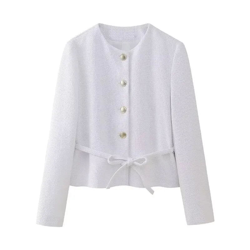 Spring 2024 Women's Casual Texture Suit Jaet with Belt New Arrival Faion Versatile Straight Cut ort Length Other Material