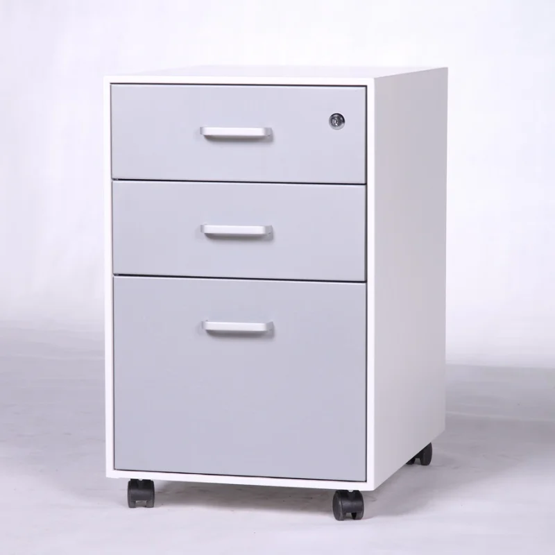White & Grey Metal Mobile Pedestal, 3-Drawer Lockable File Cabinet, Rolling Under Desk Storage For Office