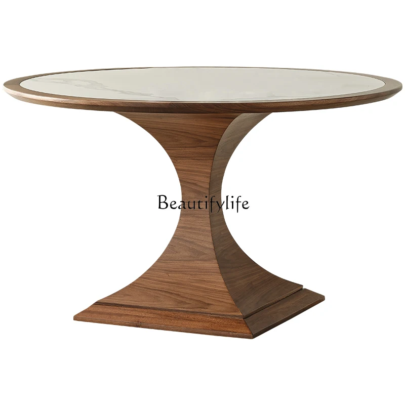 

Nordic light luxury rock slab dining table Italian minimalist Nordic home modern simple solid wood round dining table