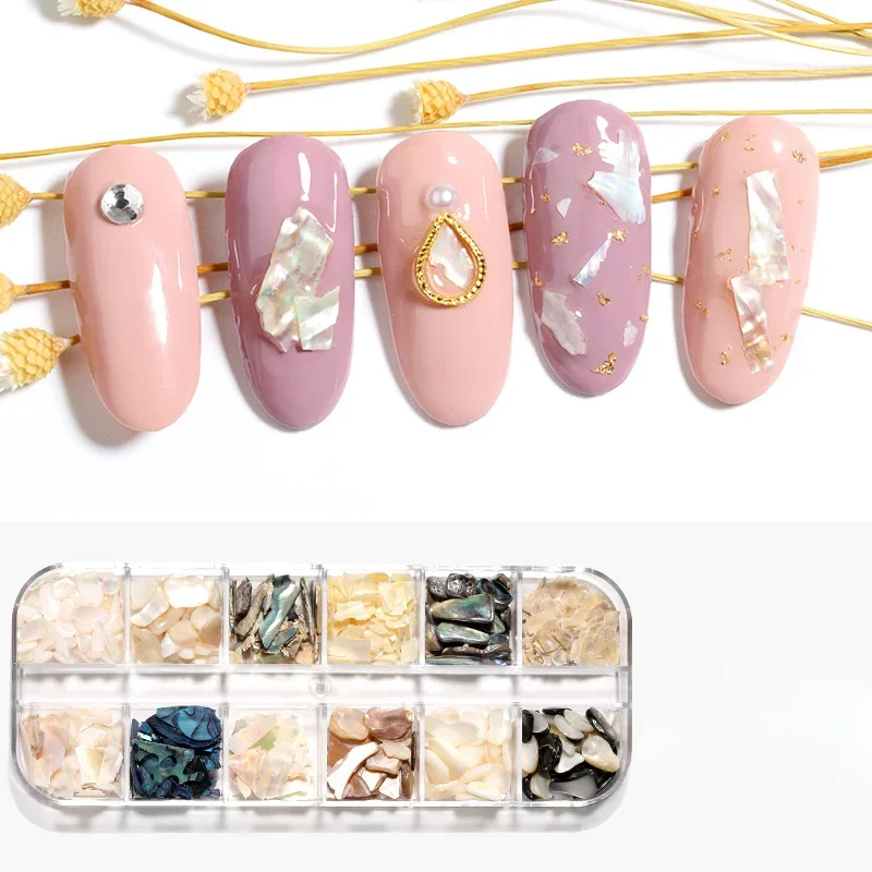 12-color Mixed Nail Art Shell Pieces Boxed Ultra-thin Abalone Fragments Shell Stone Decals Professional Nail Art Tools Decor