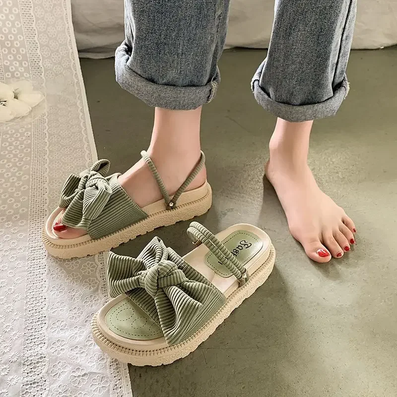 Summer Fairy Style Women Sandals Comfortable Platform Slippers Women Butterfly-Knot Flip Flops Fashion Roman Women Flat Sandals