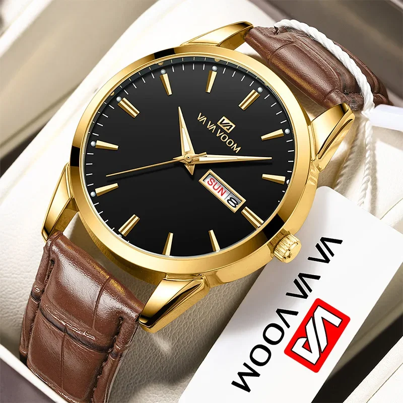 Nuevo reloj de negocios para hombre, reloj de cuarzo informal de cuero de estilo británico clásico dorado y negro, reloj de pulsera de pareja resistente al agua de lujo para mujer