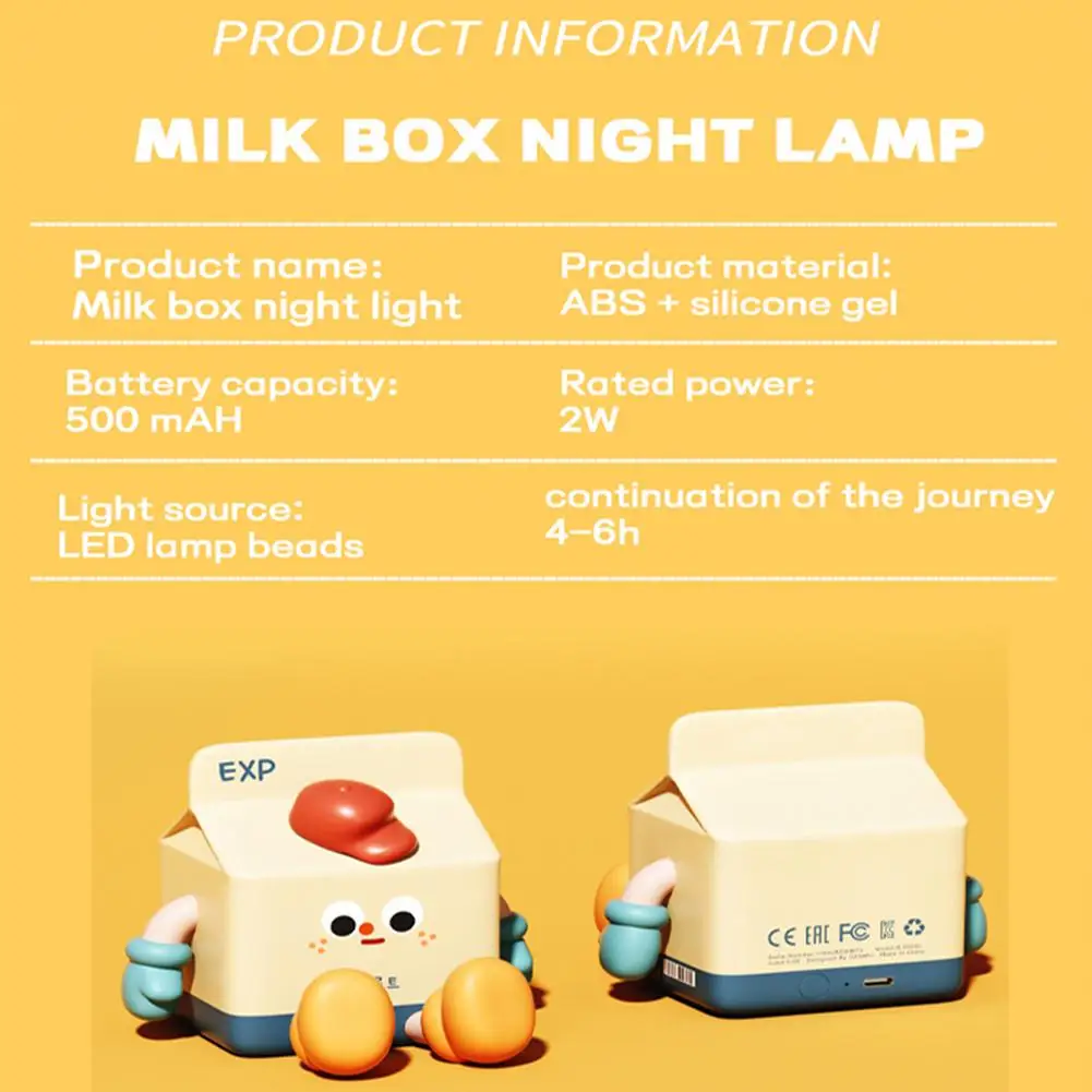 Cute Rechargable Carton Night Light Milk Box Night Lamp Dimmable Sleeping Lamp With Timer Phone Support Bedside Light Room Decor