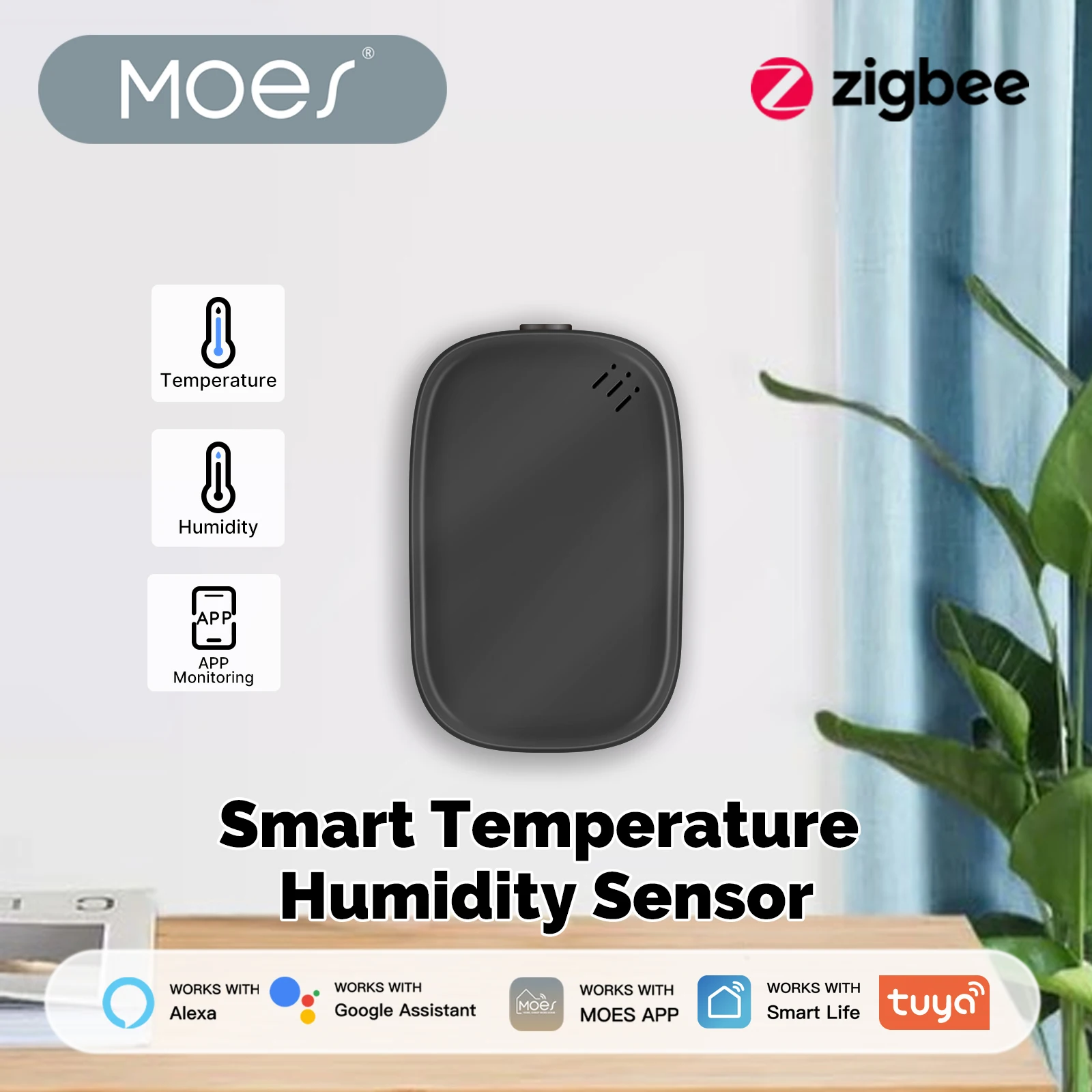

MOES Tuya Zigbee Temperature Humidity Sensor Smart Indoor Hygrometer Works With Alexa Google Home Battery Powered APP Monitoring