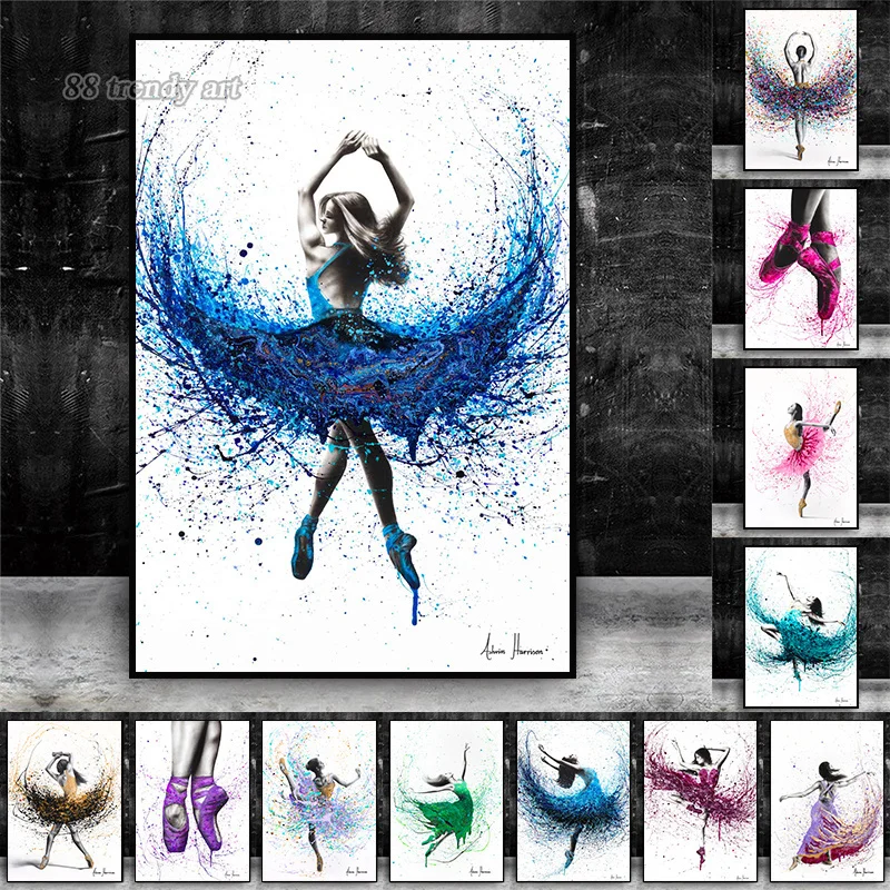 Abstract Girl Dancer Floret Ballet Canvas Painting Posters and Prints Dancing Wall Art Pictures for Home Girl Room Decor Mural