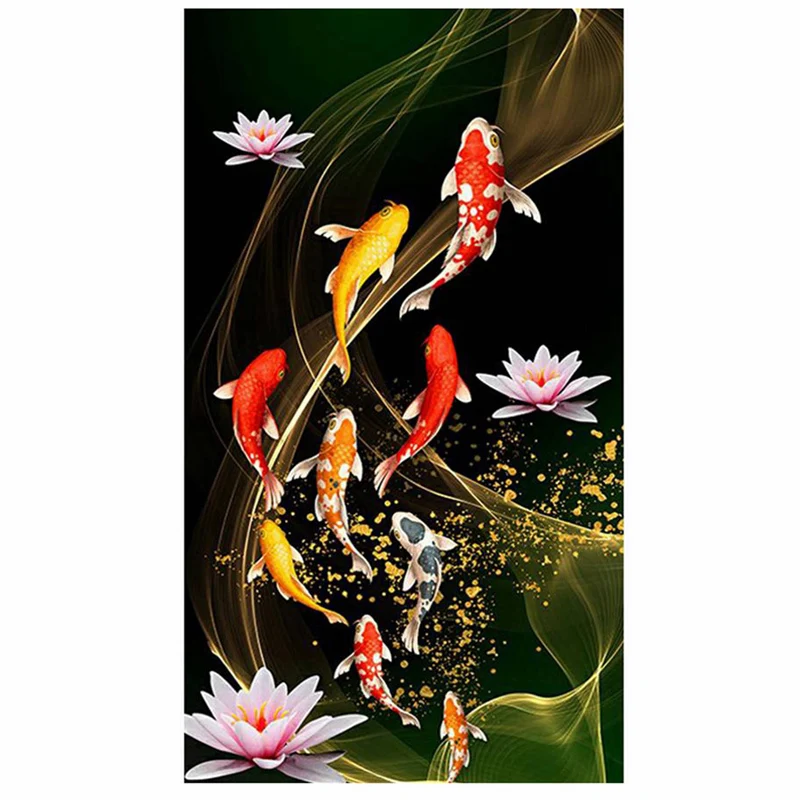 2Set Paint With Diamond Embroidery Diamond Painting Full Round Picture Of Rhinestone Lucky Fish & Pink Peacock