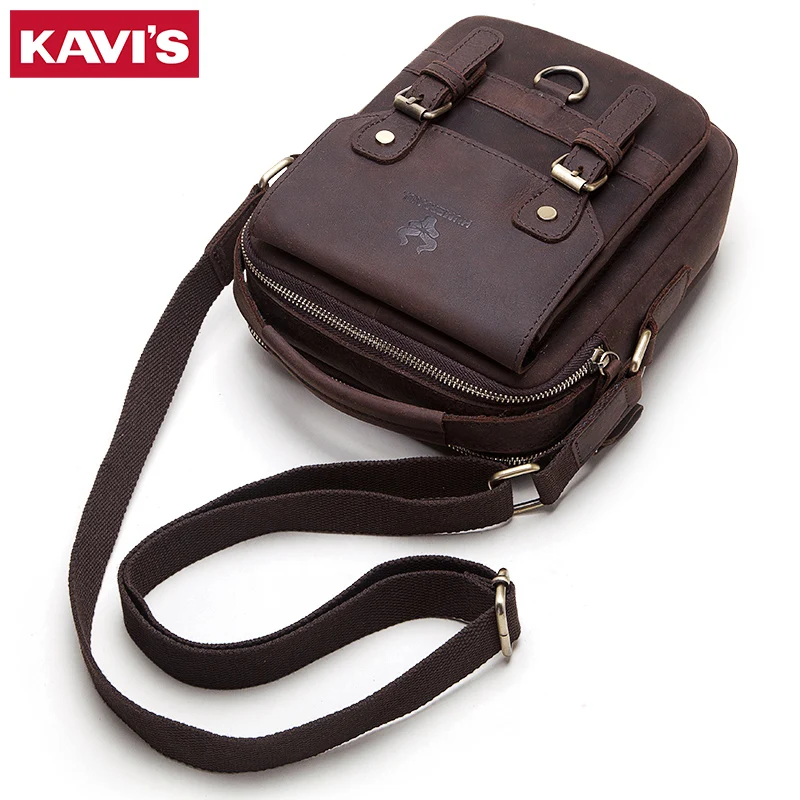 KAVIS 100%Genuine Leather Shoulder Messenger Bag Men Multi-Function Vintage Crossbody Bags Top Quality Satchel Sling Travel Pack