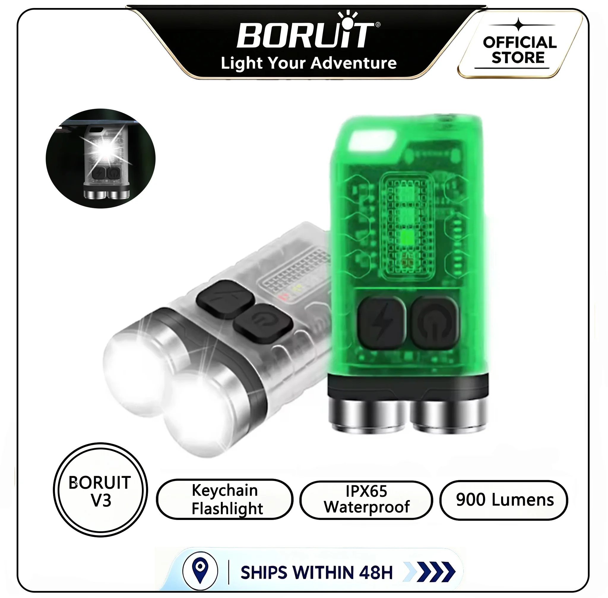 Fishing Light - BORUiT V3 LED キーホルダー ポータブル 900LM
