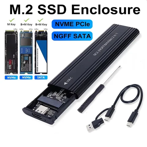 Hannord NVME M.2 SATA Drive External Enclosure 2230/2242/2260/2280 M.2 to USB C 10Gbps SSD Aluminum Case Type C for MacBook SSD