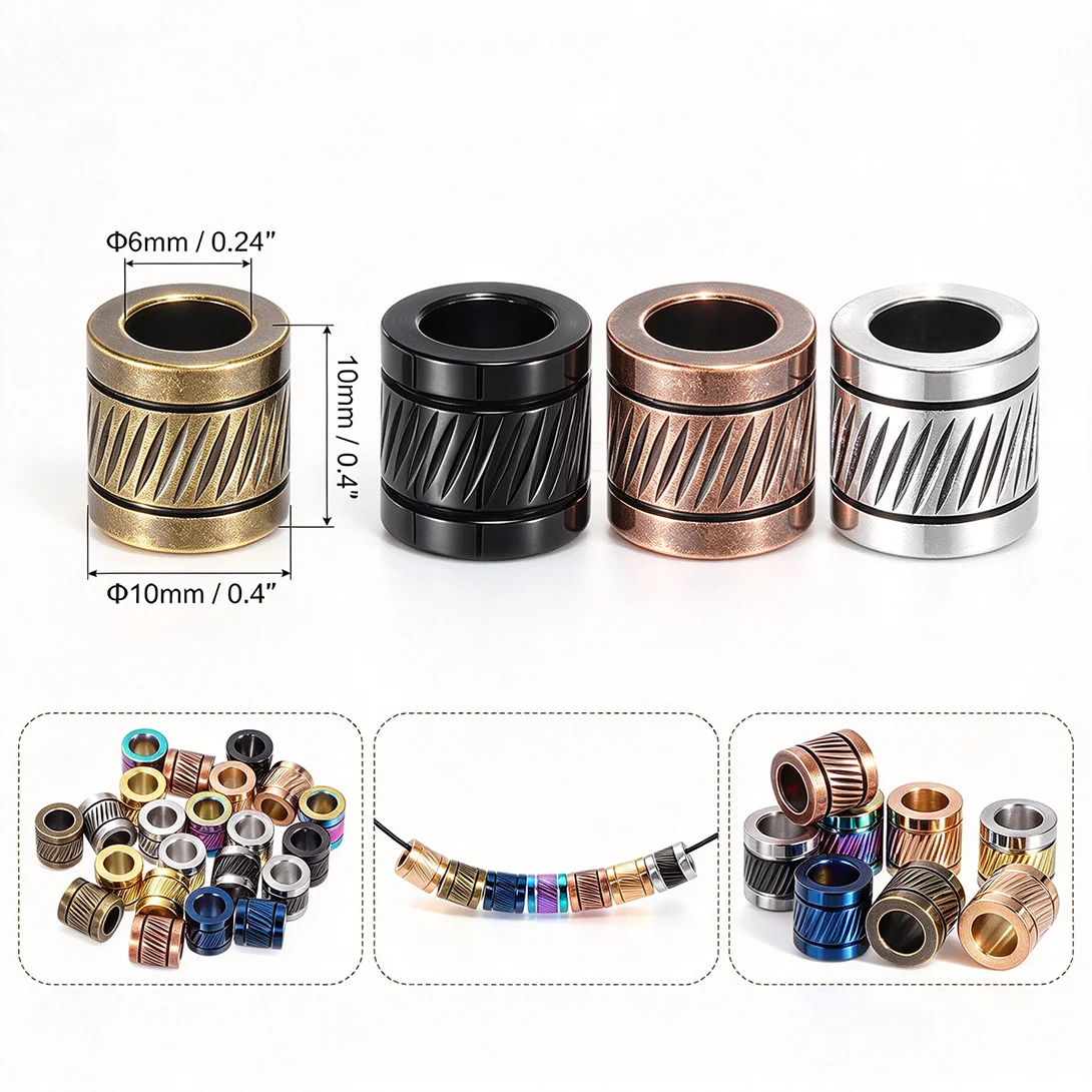30Pcs Stainless Steel Striped Barrel Beads Large Hole 6MM Spacer Beads For DIY Jewelry Making Bracelet Necklace Paracord Supply