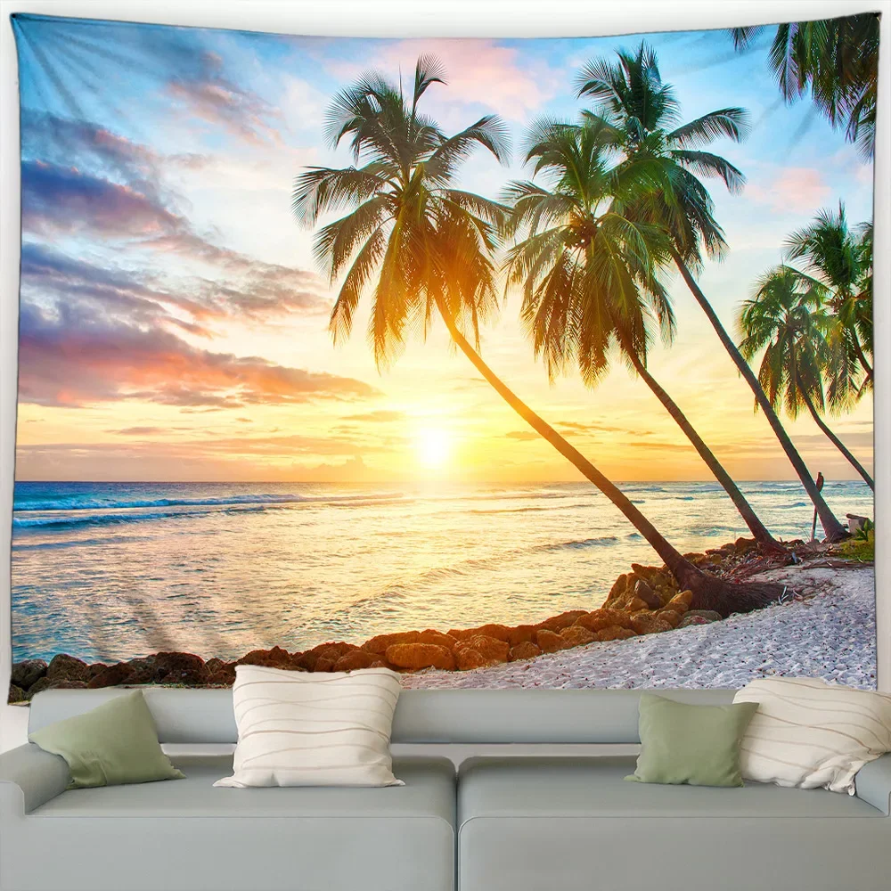 Twilight Ocean Landscape Tapestry Sunset Nature Scenery Garden Wall Hanging Home Living Room Tablecloth