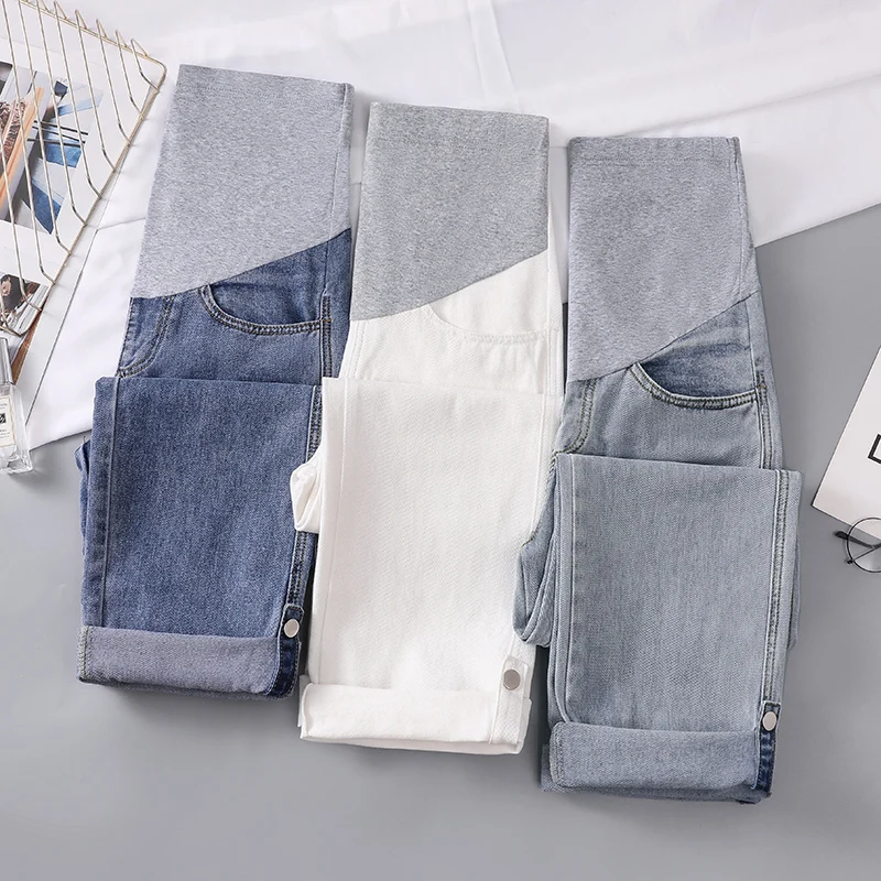 Джинсовые летние тонкие прямые джинсы для беременных свободные прямые брюки с широкими штанинами для беременных