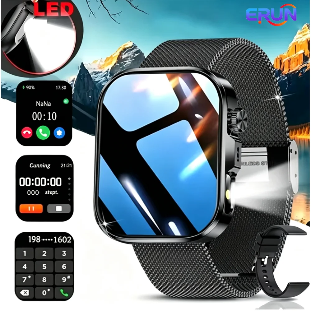 New HD Full-Touch Smartwatch for Men and Women - Wireless Calling/Texting/Multiple Sports Modes/Remote Camera Control/Fitness Tracker/Outdoor LED Lighting, Compatible with Android and iPhone, USB Charging, Alloy Case/Silicone Strap/Metal Strap