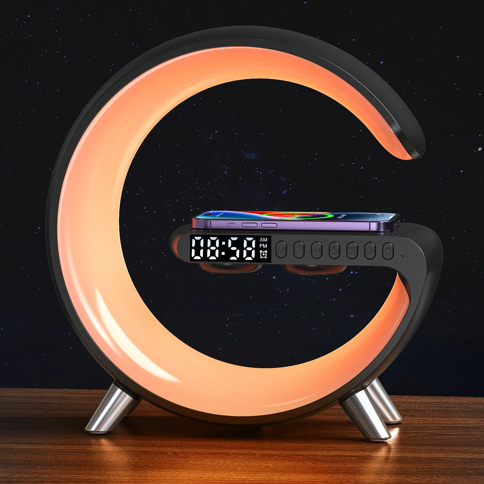 2023 Popular Customized Universal Portable N69 Muti Colorful Night Light Digital  Clock Fast Wireless Mobile Phone Charger