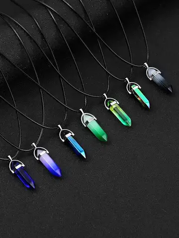7PCS/A Set of Fashion Simple Crystal Hexagonal Column Necklaces, Healing Crystals, Women's Necklaces, and Men's Necklace