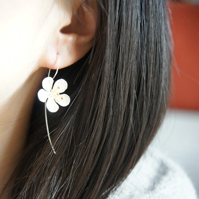 

925 Sterling Silver Long Flower Earrings, Elegant and Hypoallergenic for Women, New Fashion Jewelry