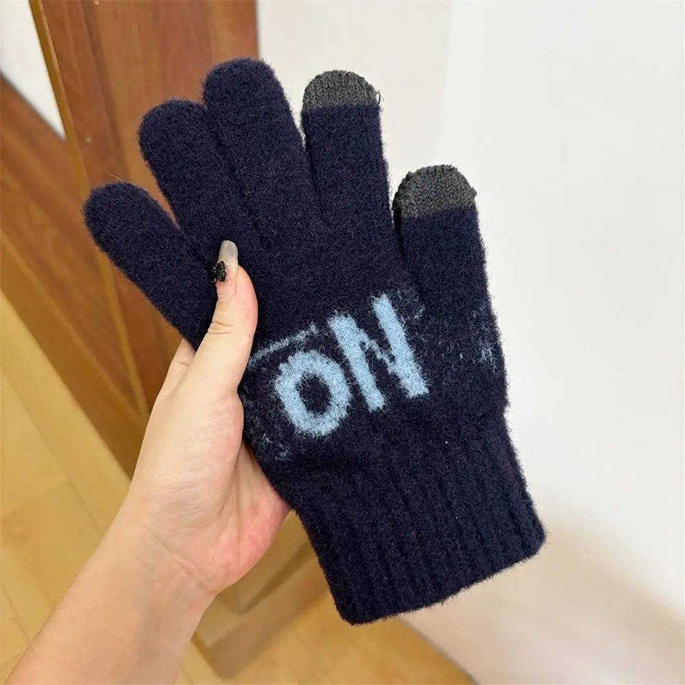 Daily Thickened Knitted Warm Gloves Windproof Coldproof Touch Screen Driving Gloves Solid Color All Finger Gloves for Women Men