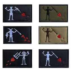 Pirate Edward Tactical Hook&loop Patch Skeleton with Spear Figure Heart Shaped Blooddrop Embroidery Blackbeard Flag Morale Badge