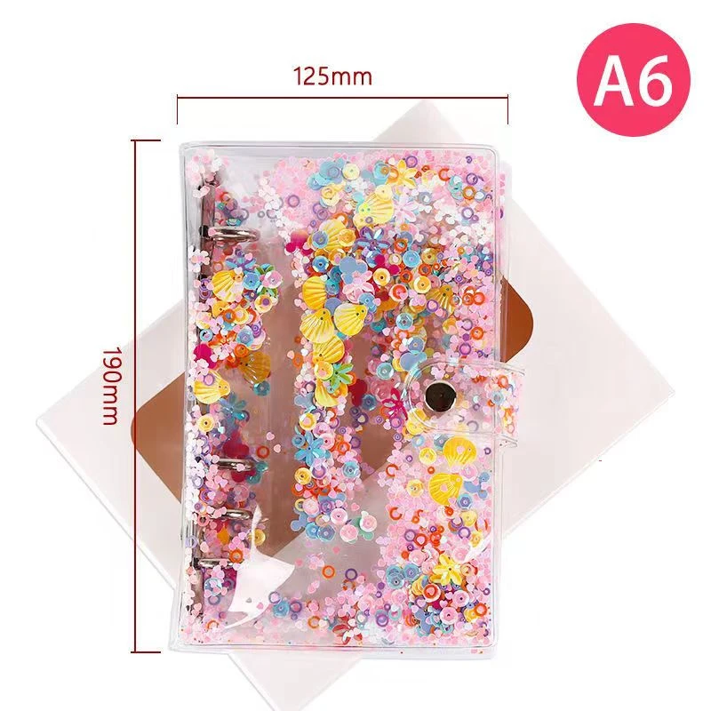 1PC A5/A6 Kawaii Glitter Sequins Notebook Cover Transparent 6 Rings Quicksand Loose Leaf Folder Binder School Office Supplies