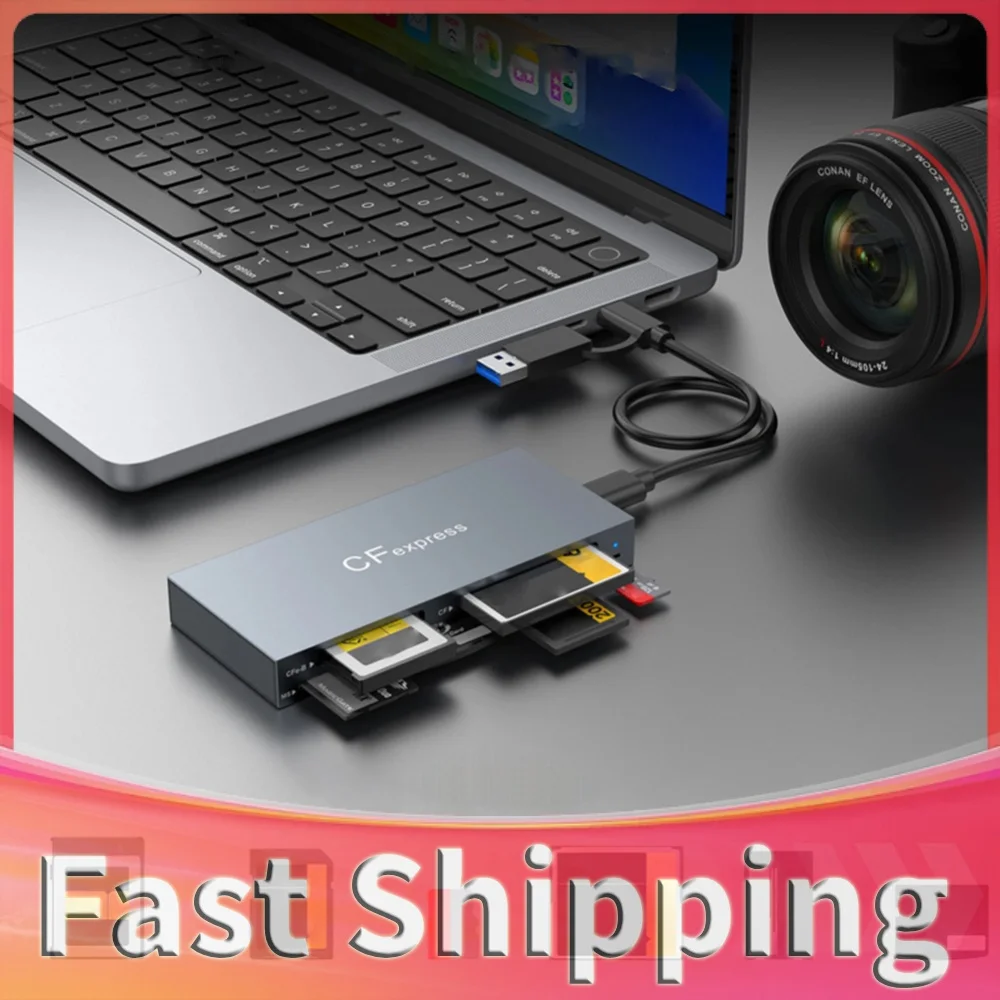 6 in 1 CFexpress Type B/CF/XD/MS/SD/TF All In One Card Reader 10Gbps Card Hub Adapter with Cable for Windows XP OS