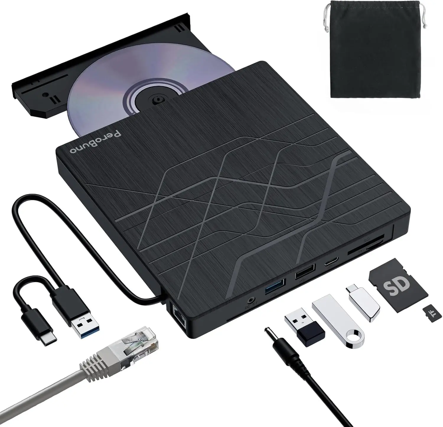 

External USB 3.0 DVD Burner with Ethernet, 3 USB & TF/SD Ports for Laptop MacBook PC Windows 11/10/8/7 Linux Mac OS