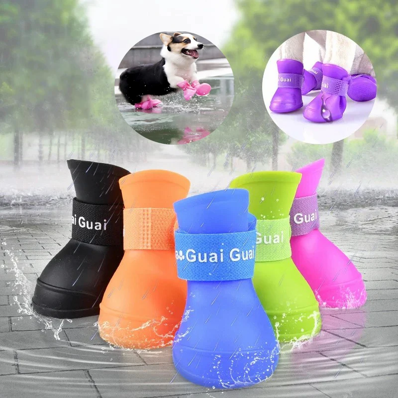 

4 Pieces of Pet Dog Soft Soled Rain Boots, Waterproof and Non Slip Boots, Rubber Outdoor Shoes for Dogs and Cats, Ankle Boots
