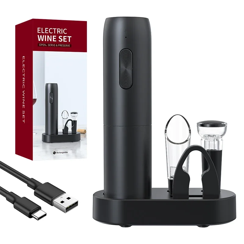 

Rechargeable Electric Wine Bottle Opener Automatic Red Wine Corkscrew Opener Foil Cutter Base Wine Tools For Kitchen Accessories